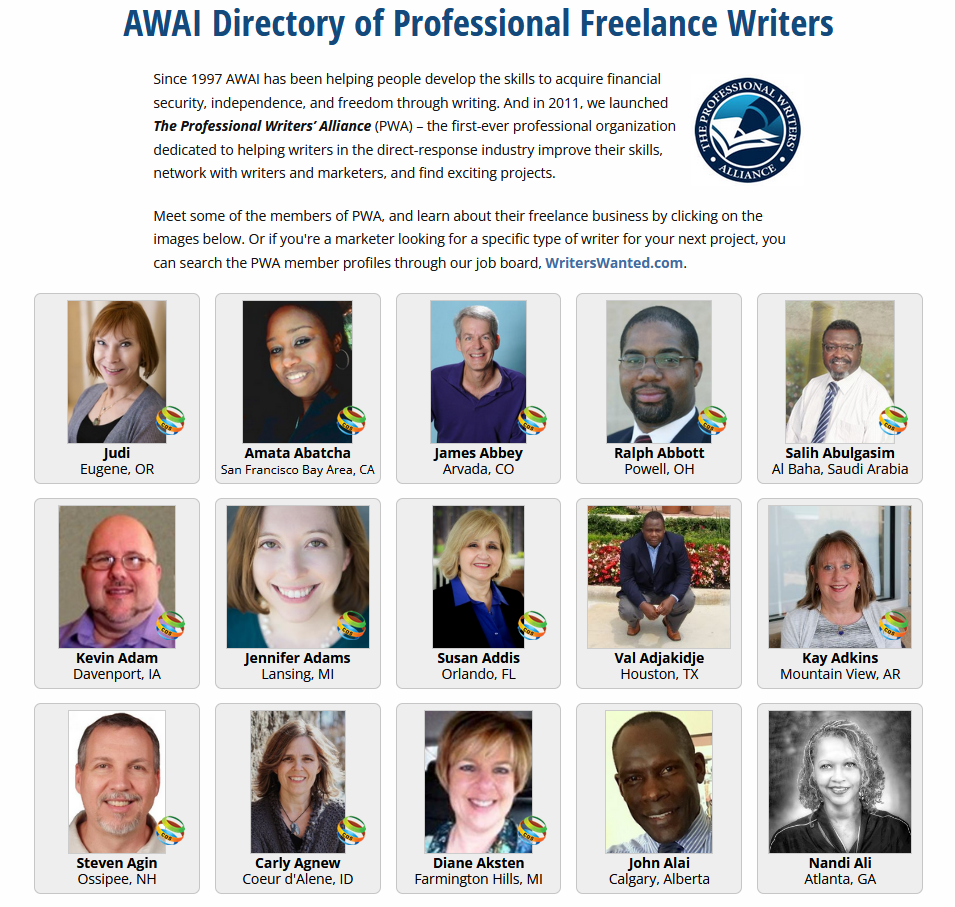 AWAI Directory of Professional Freelance Writers