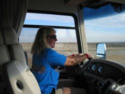 Christine Butler driving an RV