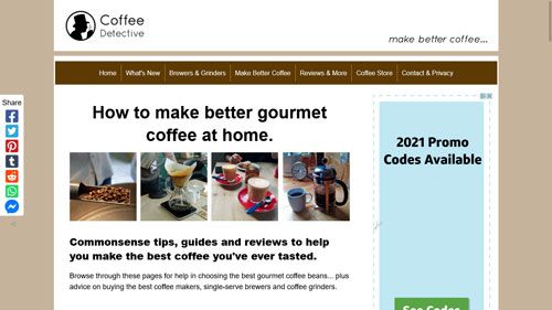 Screenshot of a money making website about coffee