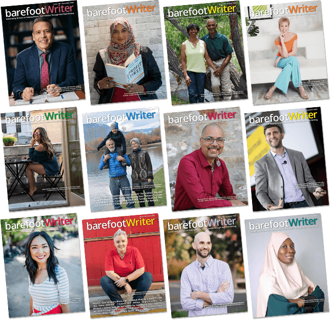 Spread of 12 issues of Barefoot Writer magazine
