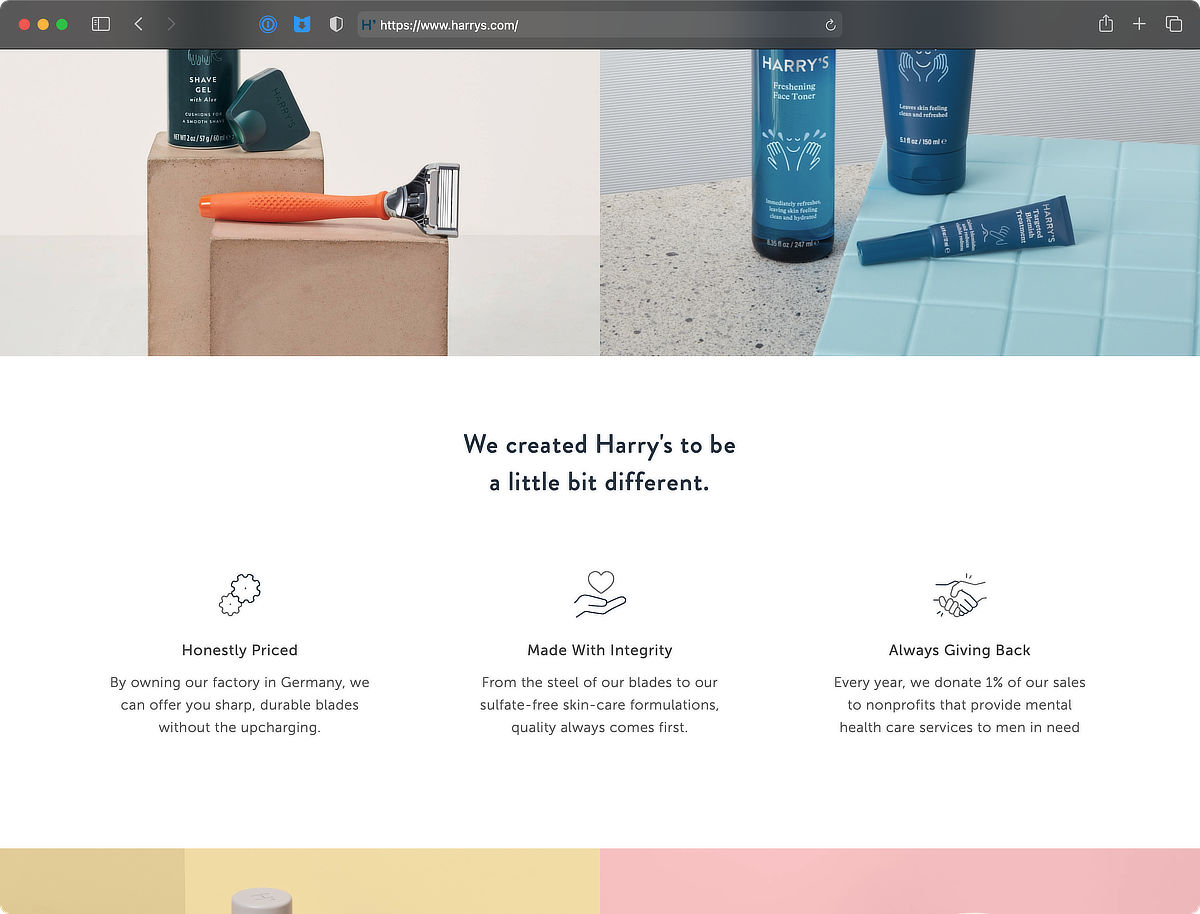 Harry's Razors Website Screenshot