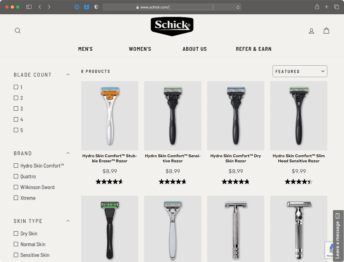 Schick Website Screenshot