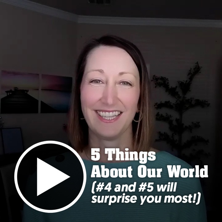 Video thumbnail with play button, featuring Rebecca Matter, President of AWAI. Text caption: &ldquo;5 Things About Our World (#4 and #5 will surprise you most!)&rdquo;